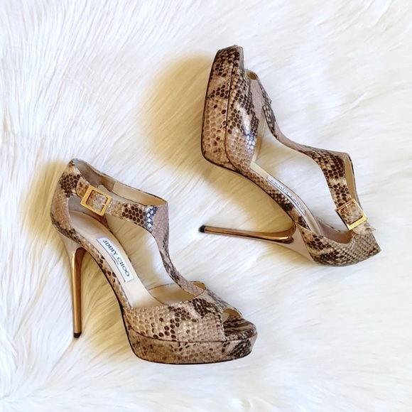 Jimmy Choo Shoes - Jimmy Choo Snakeskin Peep Toe Platform Sandals